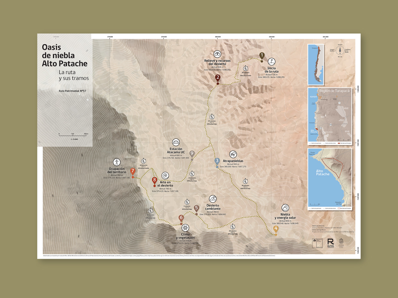 altopatache_05a_1600x1200px diseño de mapa ilustrado incluyendo ruta e iconografía para recorrido peatonal en Desierto de niebla Alto Patache, Chile