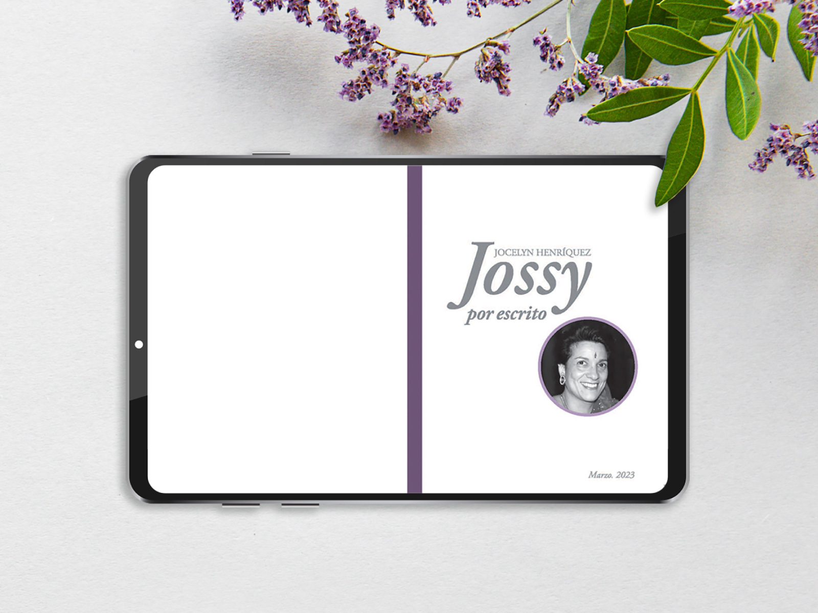 jossy_02_1600x1200px Libro diseñado para ser leído en pantalla con una estructura sencilla de solo 30 líneas de texto por página, con interlineado y márgenes generosos. Compuesto con una tipografía con excelente lectura para pantalla, con minúsculas de ojo grande y con un serif ligeramente cuadrado. Para los titulares, escogimos una tipografía  clásica en su versión itálica. Esto nos ayudó a darle un tono femenino y epistolar adecuado al espíritu del libro. Todo complementado con una paleta de color cálida y luminosa.