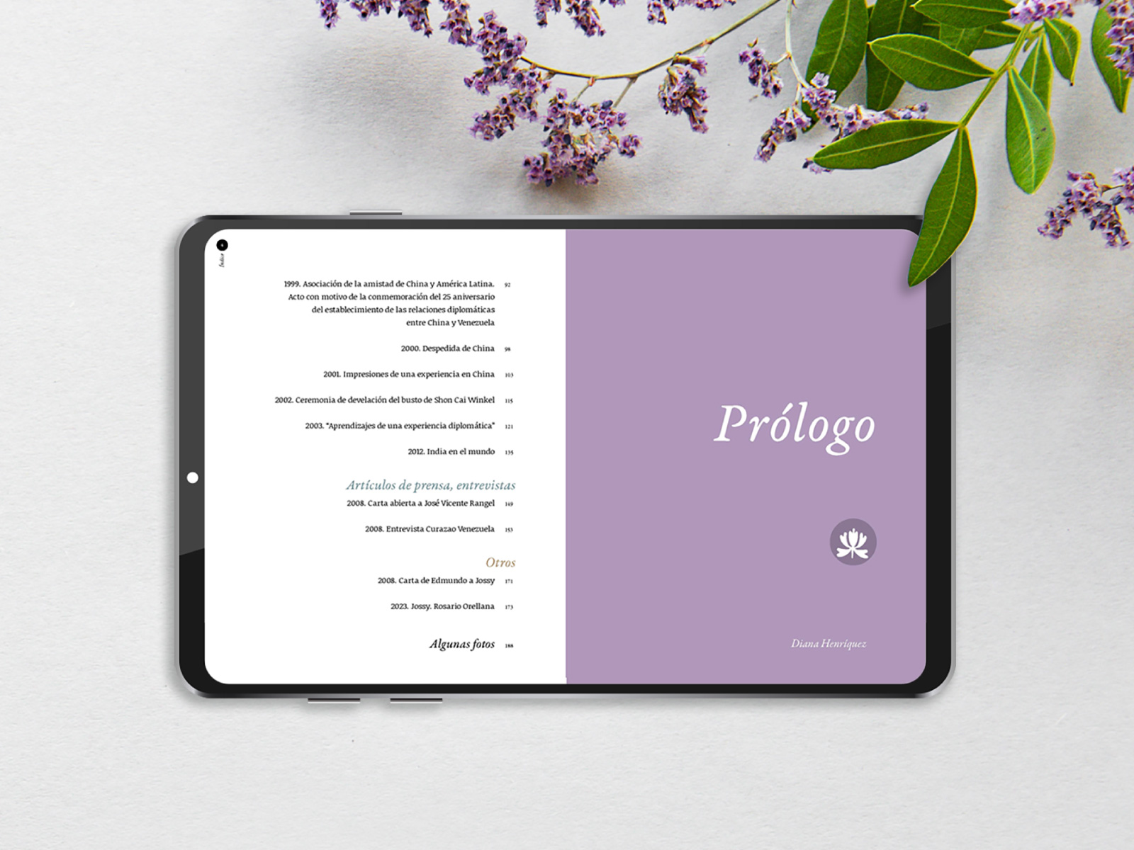 jossy_03_1600x1200px Libro diseñado para ser leído en pantalla con una estructura sencilla de solo 30 líneas de texto por página, con interlineado y márgenes generosos. Compuesto con una tipografía con excelente lectura para pantalla, con minúsculas de ojo grande y con un serif ligeramente cuadrado. Para los titulares, escogimos una tipografía clásica en su versión itálica. Esto nos ayudó a darle un tono femenino y epistolar adecuado al espíritu del libro. Todo complementado con una paleta de color cálida y luminosa.