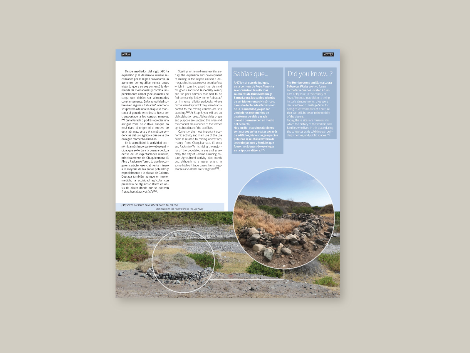 rioloa_07_1600x1200px diagramación de topoguía bilingüe y mapa de recorrido para la desembocadura del río loa. diseño de sistema de íconos, infografías y paleta de color acorde al paisaje