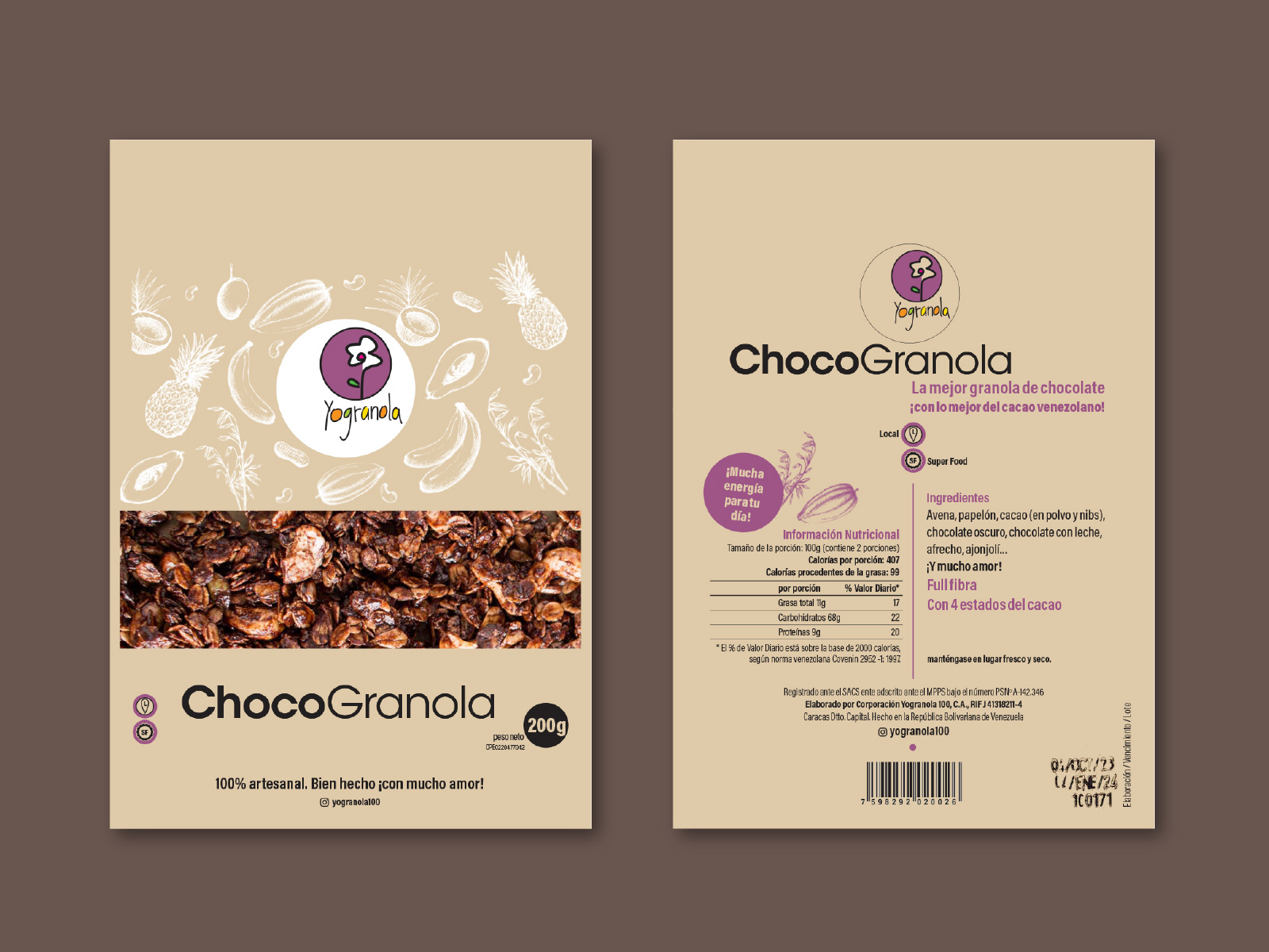 yogranola-02_1600x1200px packaging yogranola. ogotipo yogranola, diseñado con lettering.  Ilustraciones de ingredientes dibujados a mano